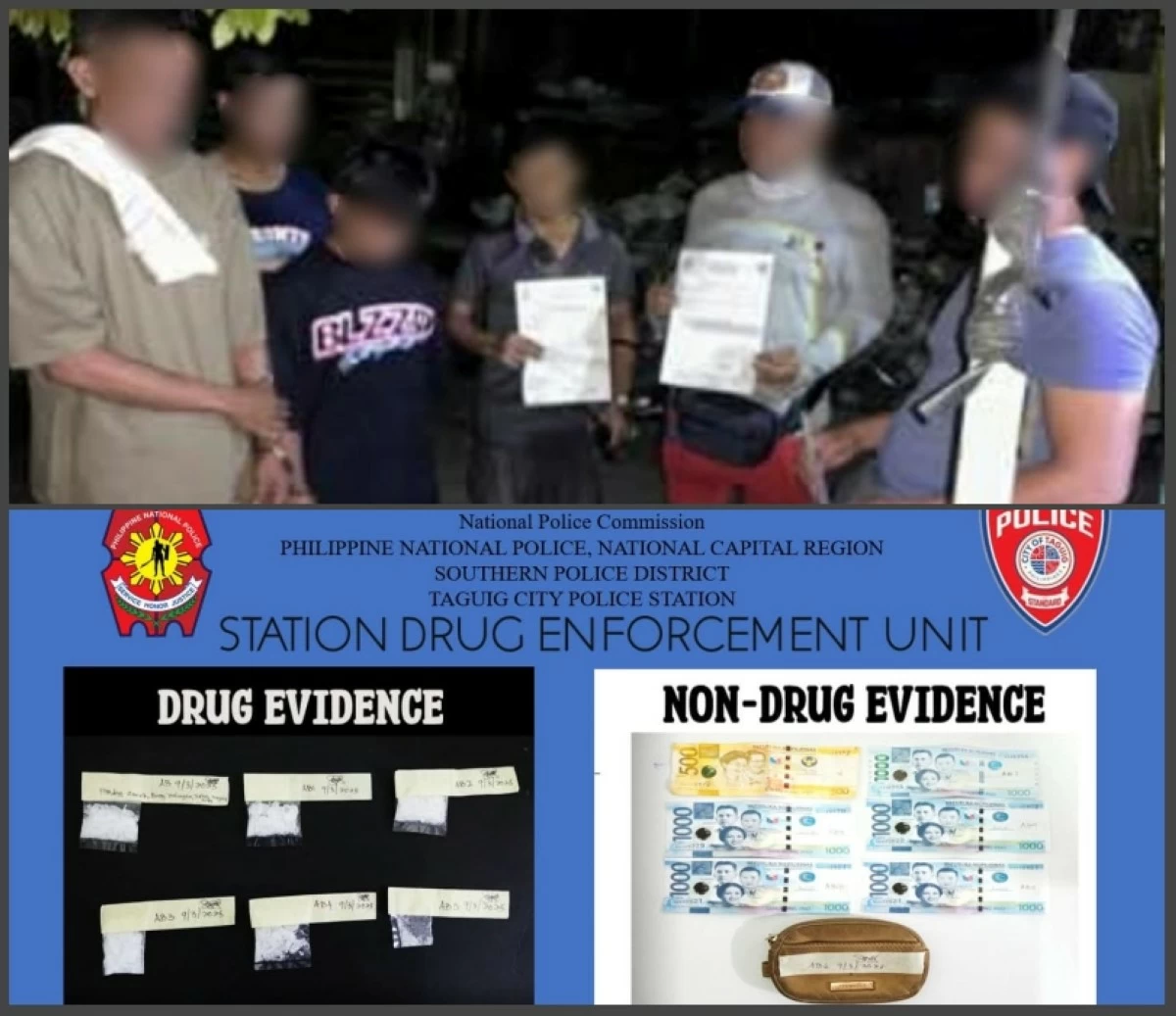 The Taguig police with a man identified as alias Alteng (Photos from Taguig police / SPD) 