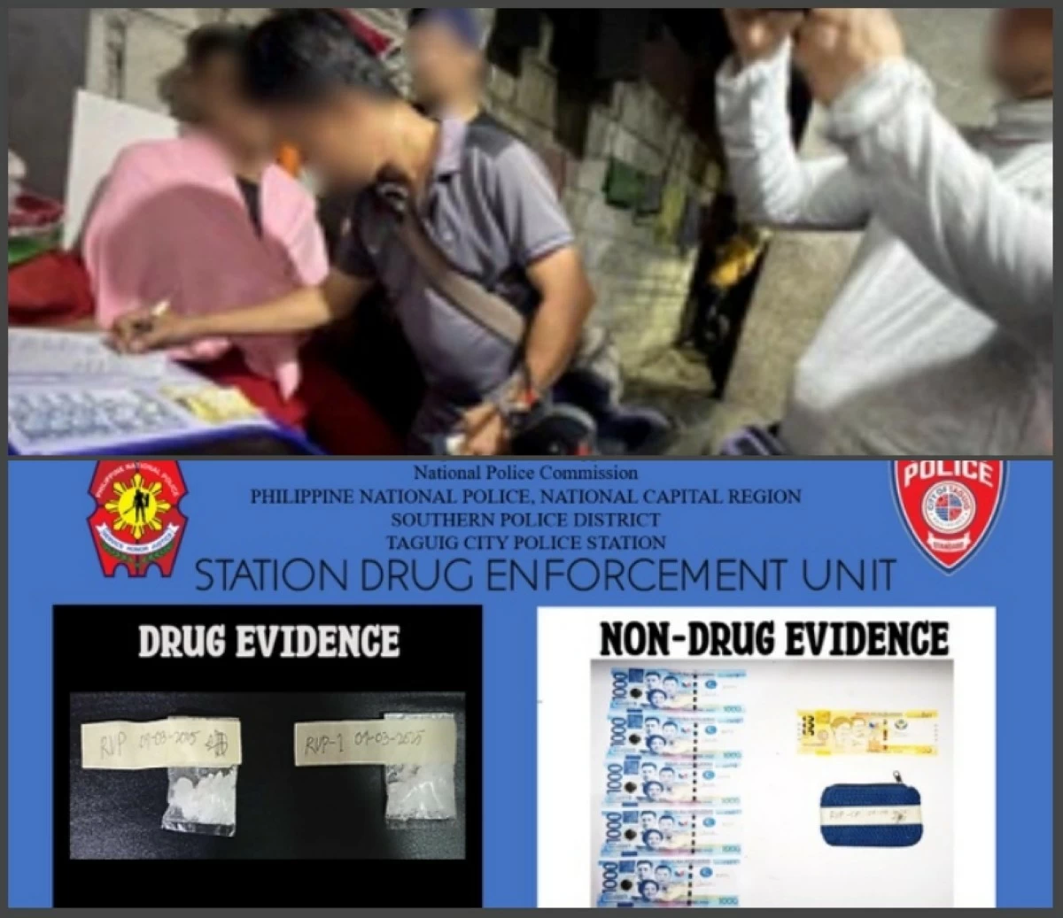 The Taguig police with two men identified as alias Richard and alias Jerone (Photos from Taguig police / SPD) 