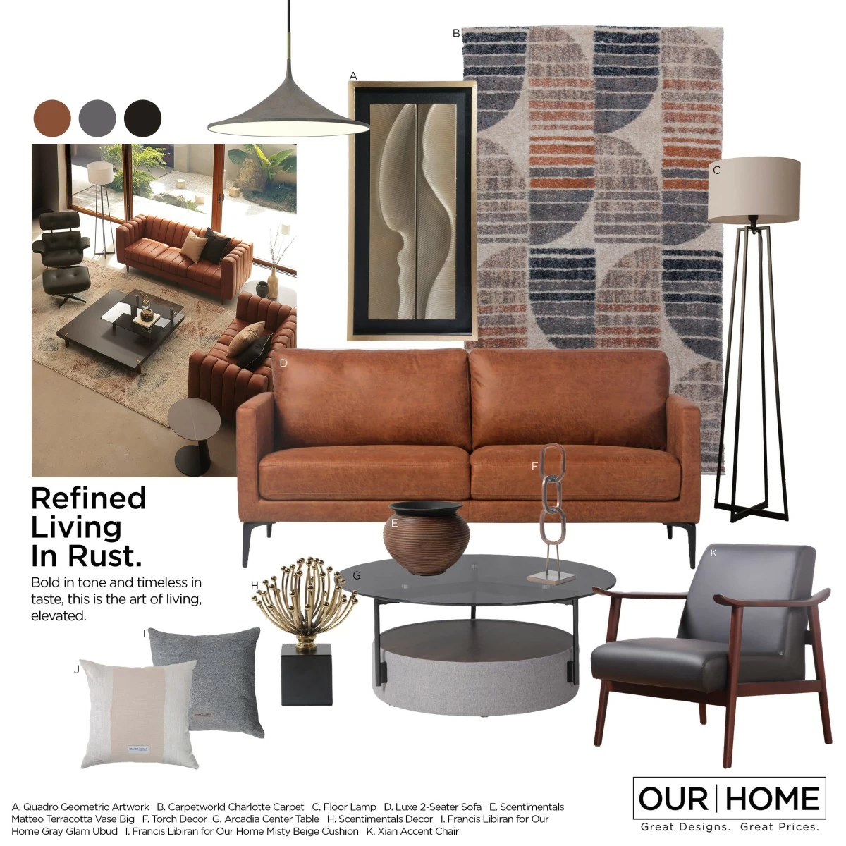 Set the mood with rich rust tones. Bold, inviting, and elegant—this palette is perfect for those who want warmth and refinement in every detail.