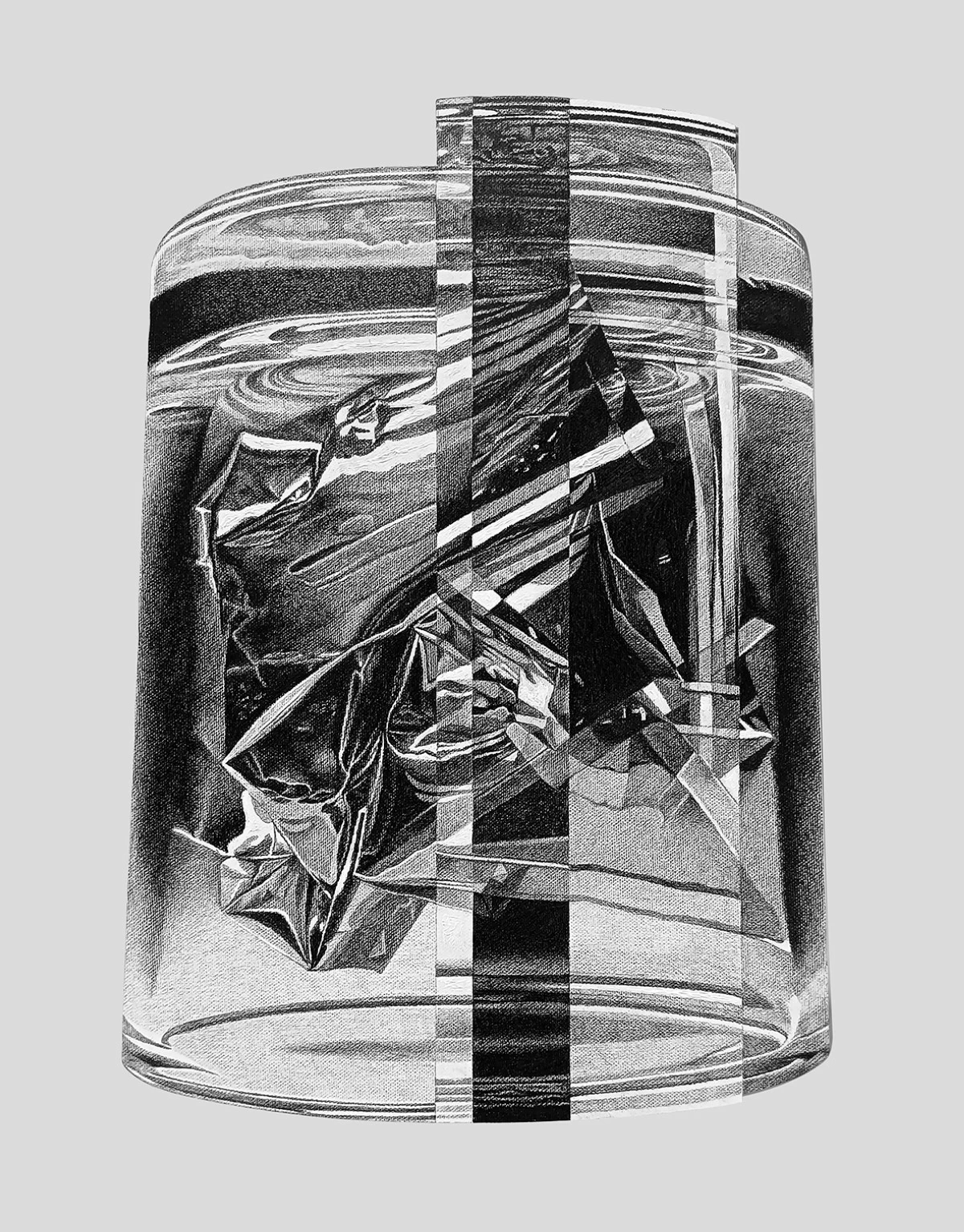 'REFRACTION,' graphite and acrylic on canvas, 24x18 inches, 2025