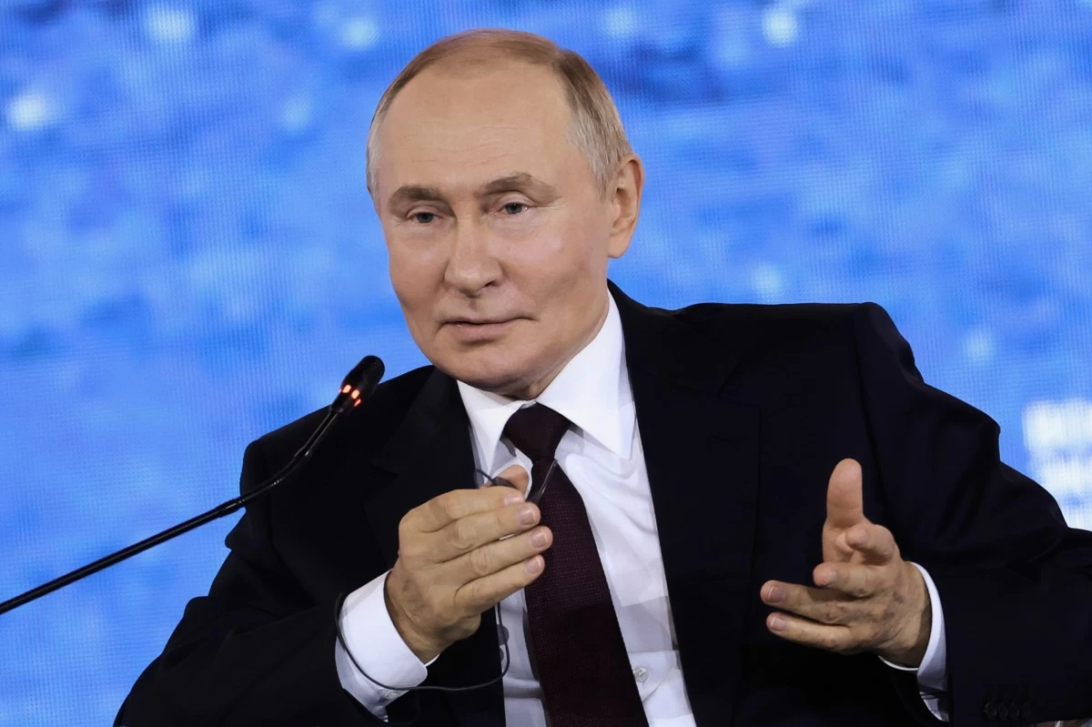 In this photo released by the Roscongress Foundation, Russian President Vladimir Putin gestures as he speaks at the plenary session of the Eastern Economic Forum in Vladivostok, Russia, Friday, Sept. 5, 2025. ( Stepan Pugachev/Roscongress Foundation via AP)