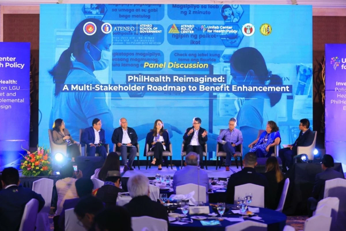 Panel Discussion 2 explored a multi-stakeholder roadmap for PhilHealth benefit enhancement, engaging government, the private sector, and patient advocates at the ongoing 2nd Unilab Center for Health Policy (UCHP) Executive Symposium on Universal Health Care.  From left: Prof. Jean S. Encinas-Franco, Professor and Assistant Chair, Department of Political Science, College of Social Sciences and Philosophy, University of the Philippines Diliman; Mr. Arturo C. Guerrero III, Governor, Employers Confederation of the Philippines; Dr. Cenon Alfonso, Ateneo School of Medicine and Public Health; Ms. Kara Magsanoc-Alikpala, Founding President, ICanServe Foundation; Dr. Lester M. Tan, Director IV, Regional Director, Department of Health; Dr. Arturo Libao, Medical Director, Maxicare Healthcare Corporation; Ms. Carmen Auste, Chief Executive Officer, Cancer Warriors Foundation; and Dr. Hilton Lam, Director, Institute of Health Policy and Development Studies, National Institutes of Health, University of the Philippines Manila.