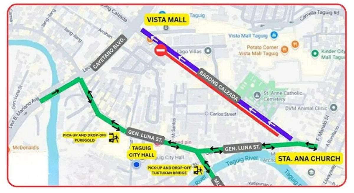 The new traffic scheme for Bagong Calzada Street in Barangay Tuktukan in Taguig (Photo from the Taguig City government) 
