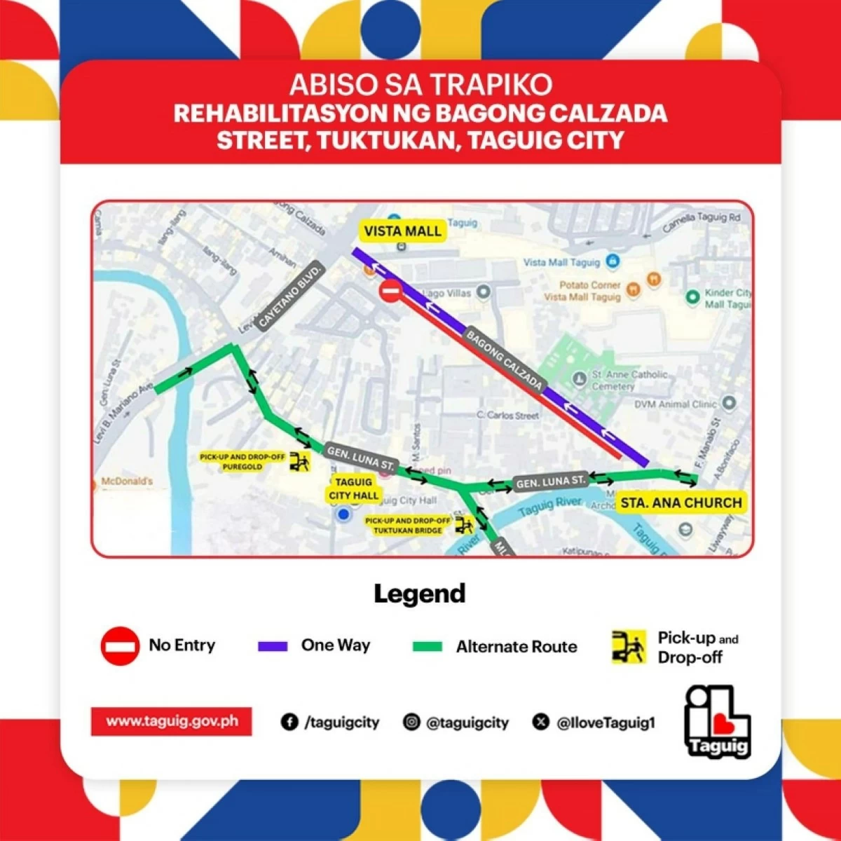 The new traffic scheme for Bagong Calzada Street in Barangay Tuktukan in Taguig (Photo from the Taguig City government) 