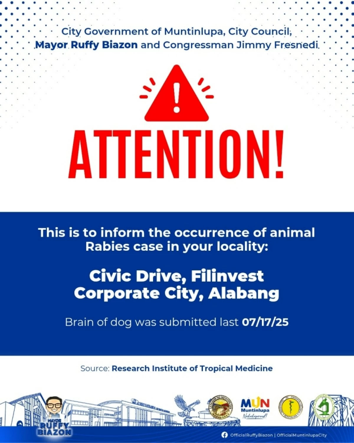The advisory by the Office of the City Veterinarian Muntinlupa City (Photo from the Office of the City Veterinarian Muntinlupa City)
