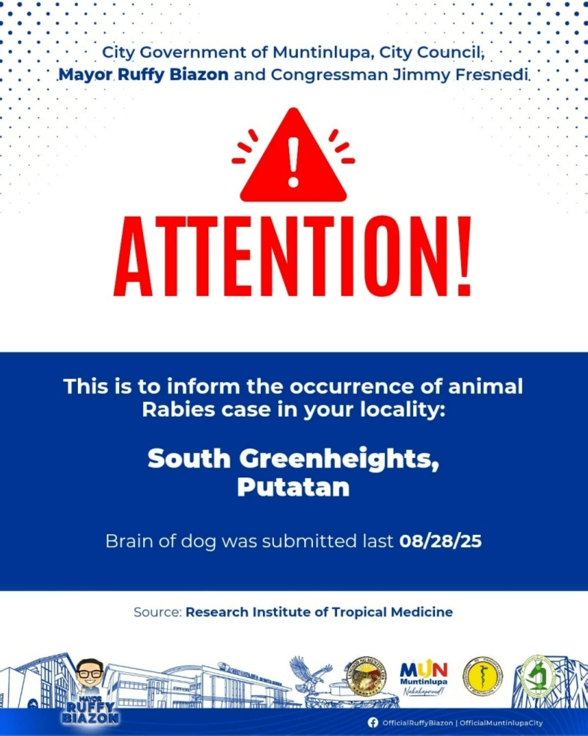 The advisory by the Office of the City Veterinarian Muntinlupa City (Photo from the Office of the City Veterinarian Muntinlupa City)
