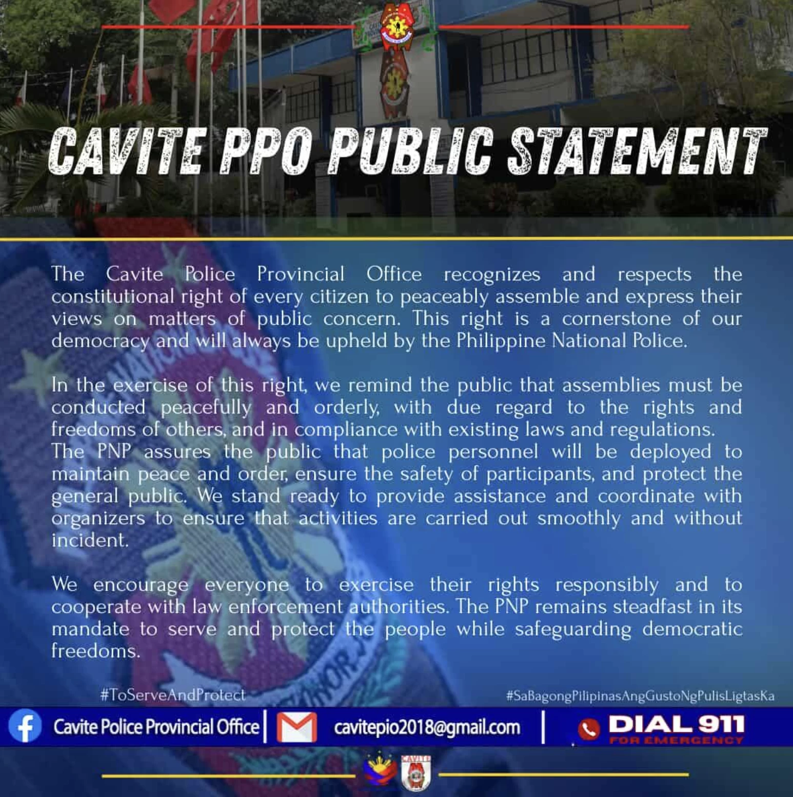 Cavite PPO's statement posted on its official Facebook page (MANILA BULLETIN)  