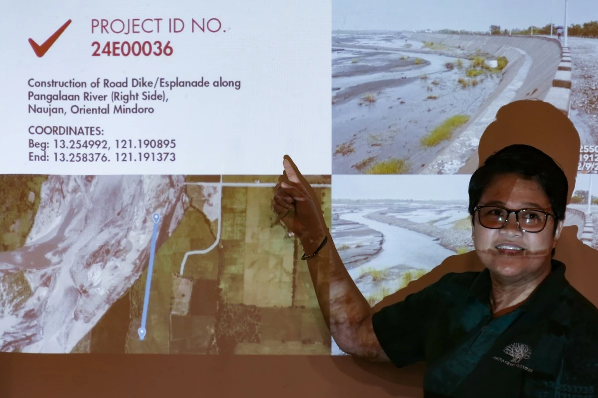 Annabelle S. Tungol, founder of the independent audit and compliance management firm Artea Green Ventures, presents the results of an independent audit on the controversial flood-control projects in Oriental Mindoro, confirming the existence of six such projects  during a press conference in Quezon City on Sunday, September 14, 2025. Tungol also recommended that the Department of Public Works and Highways should include independent verifiers and auditors in infrastructure project to help ensure the quality on projects and its environmental impact on communities. (Santi San Juan)