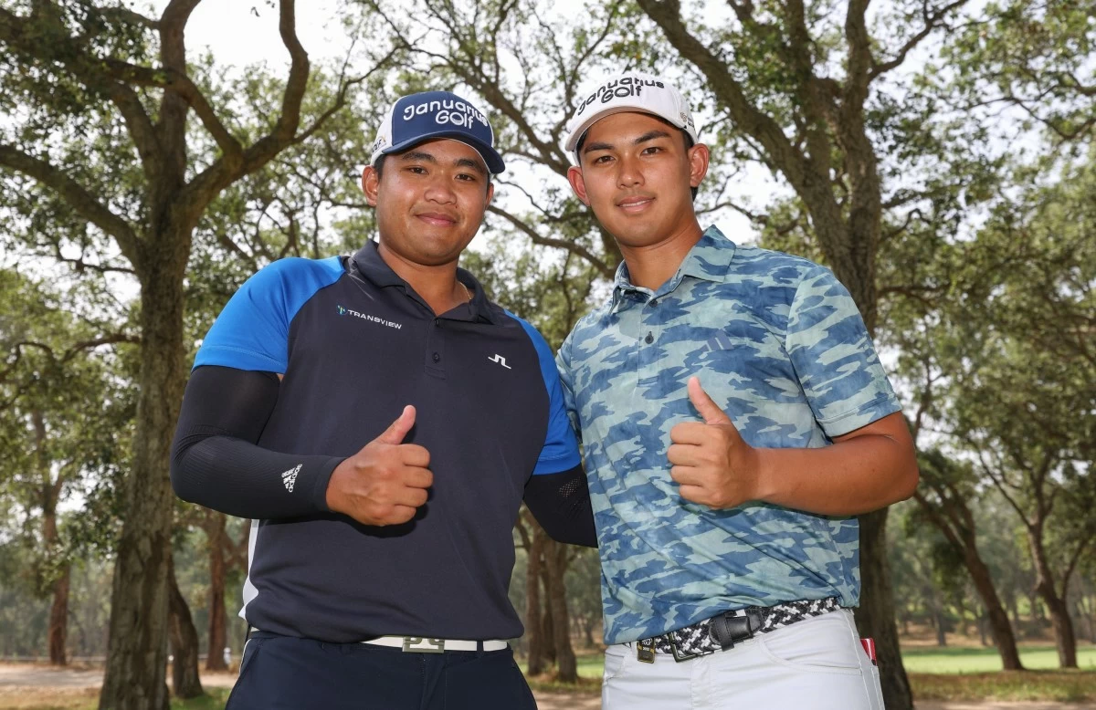 Carl Jano Corpus of the Philippines and his cousin Aidric Chan of the Philippines pictured ahead of International Series Morocco at Royal Golf Dar Es Salam. 