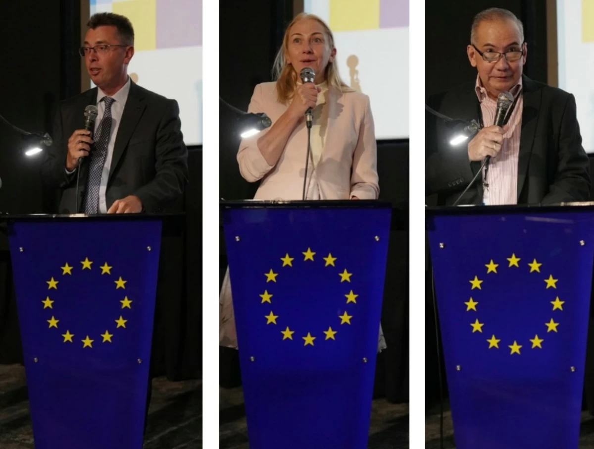 Ambassador Mariomassimo Santoro of European Union  Embassy; Chargé d'affaires a.i.  Anna Krzak-Danel  of Poland Embassy; Johnny Rios Operations Manager Shangri-La Plaza

