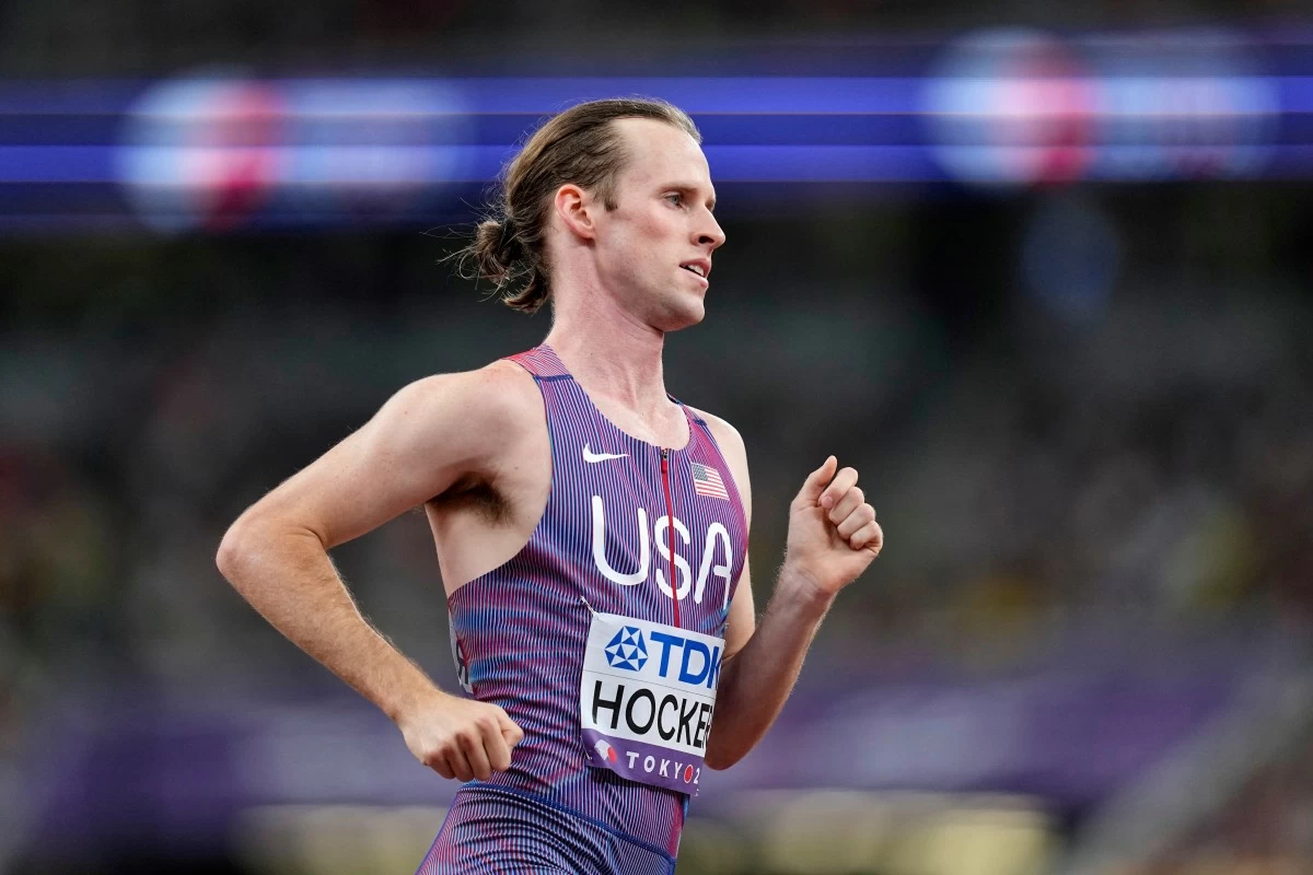 United States' Cole Hocker races in a men's 1,500 meters semifinal at the World Athletics Championships in Tokyo, Monday, Sept. 15. (AP Photo/Petr David Josek)