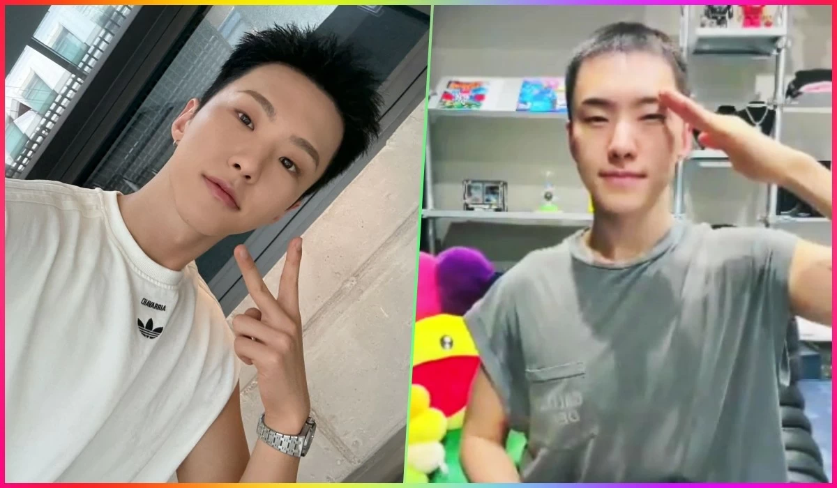 Hoshi making a salute (right) during a live broadcast on Weverse on Sept. 15 (X, Weverse) 