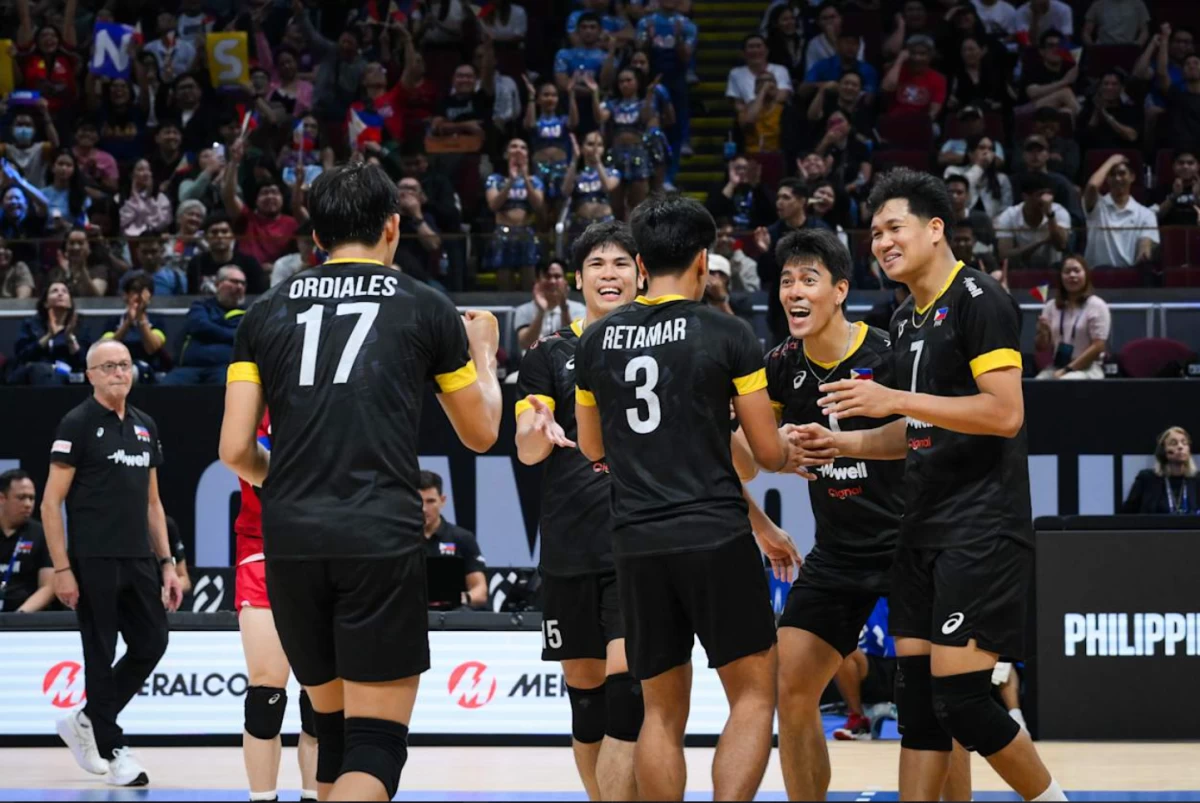 Alas Pilipinas celebrates its first win at the FIVB Volleyball Men's World Championship. (Volleyball World)
