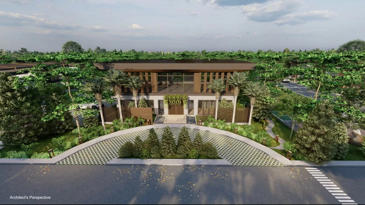 A warm clubhouse designed for gatherings, connecting residents with each other and with nature. (Artist’s perspective)