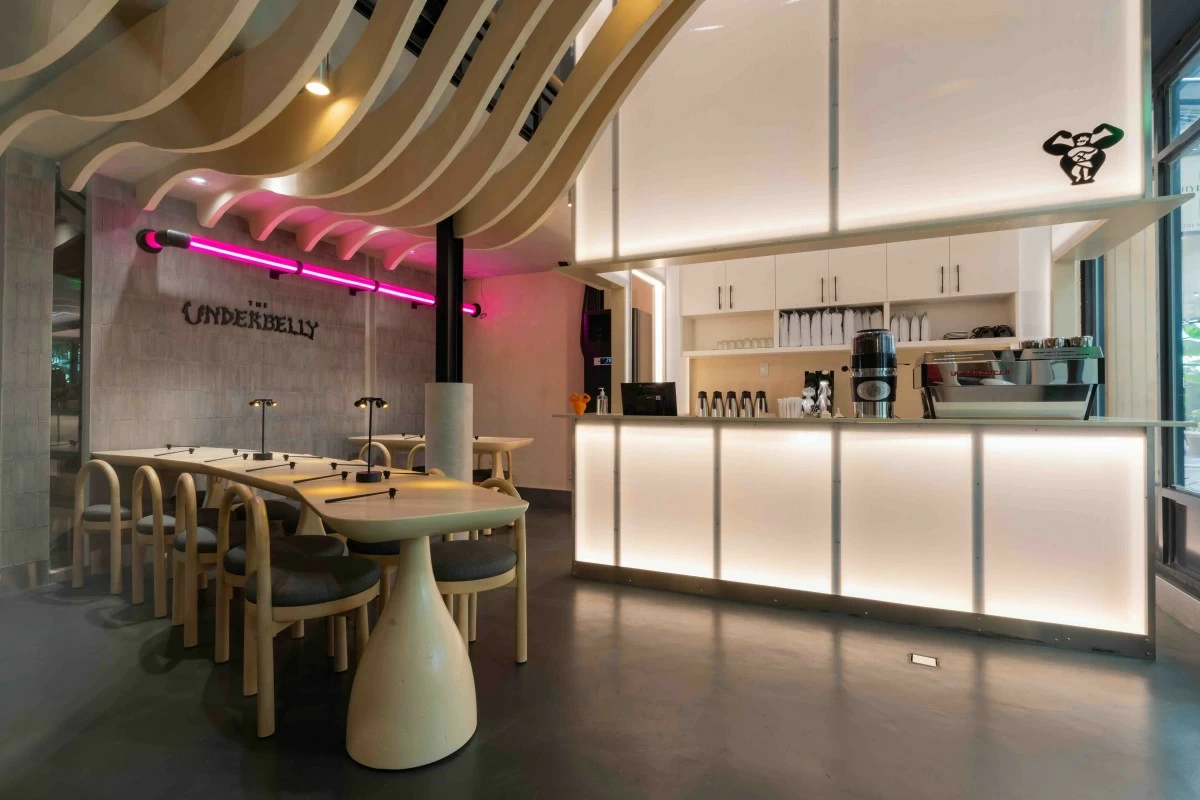 PLAYFUL BOWLS The interiors of The Underbelly, home to inventive ramen and bold collaborations.