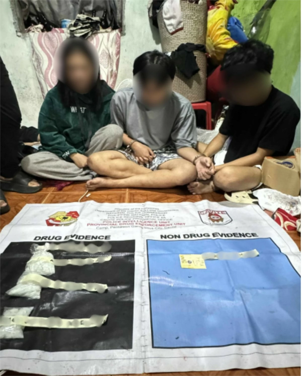 Alias Ow, alias Sop, and alias Jen arrested in a drug buy-bust operation in Dasmariñas City on Sept. 17 (Image from Cavite PPO/MANILA BULLETIN)