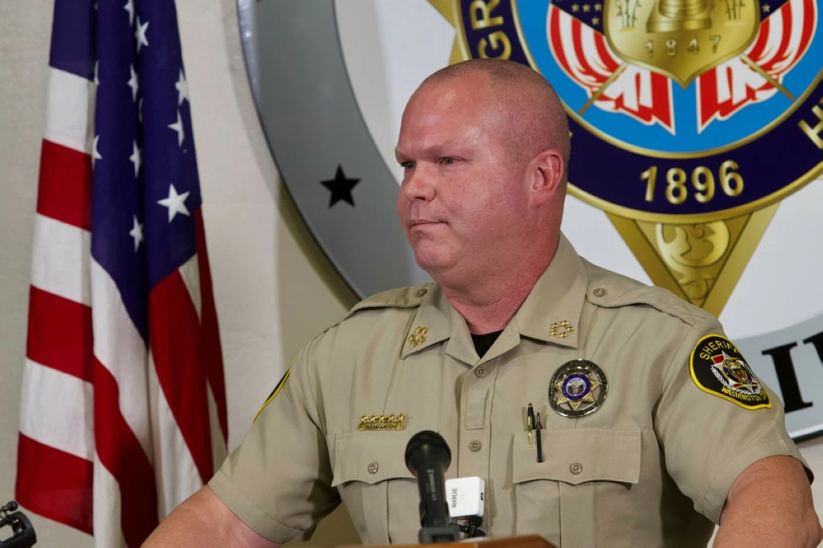 Nate Brooksby, Washington County Sheriff, speaks at a press conference on the shooting of Charlie Kirk, who was  killed last week at Utah Valley University, Wednesday, Sept. 17, 2025, in Hurricane, Utah. (AP Photo/Ty ONeil)