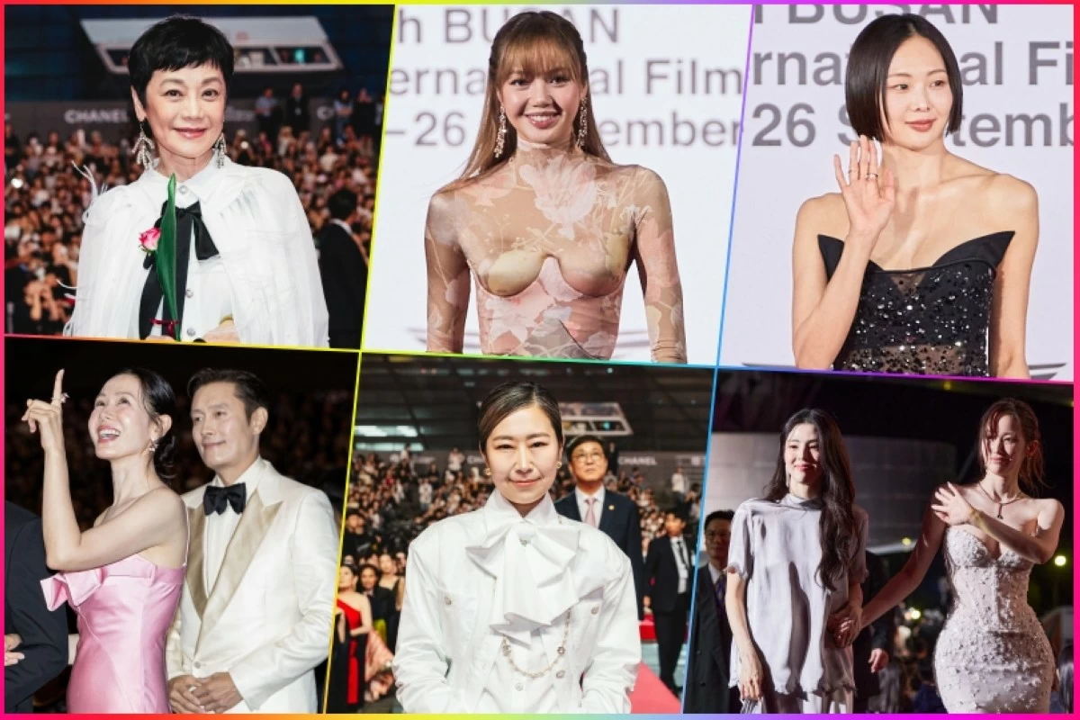 Stars at the opening ceremony of the 30th Busan International Film Festival include (clockwise from top left) Sylvia Chang, Lisa, Keum Sae-rok, Han So-hee and Jeon Jong-seo, Maggie Kang, and Son Ye-jin and Lee Byung-hun (Photos courtesy of BIFF) 