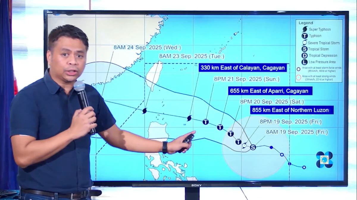 DOST-PAGASA Assistant Weather Services Chief Chris Perez said in a press briefing on September 19, 2025, that Signal No. 5 could be raised in extreme Northern Luzon and nearby areas if Tropical Storm Nando intensifies into a super typhoon. (Screenshot: PAGASA/ Facebook)