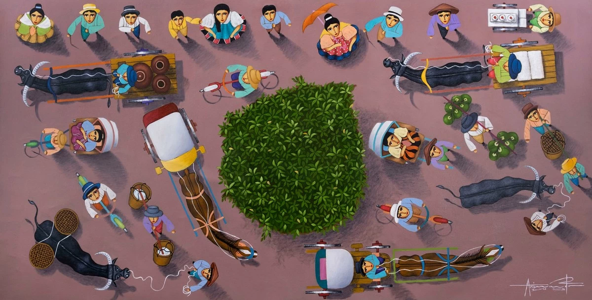 'TOWN SQUARE MEMORIES' oil on canvas, 24x48 inches, 2025