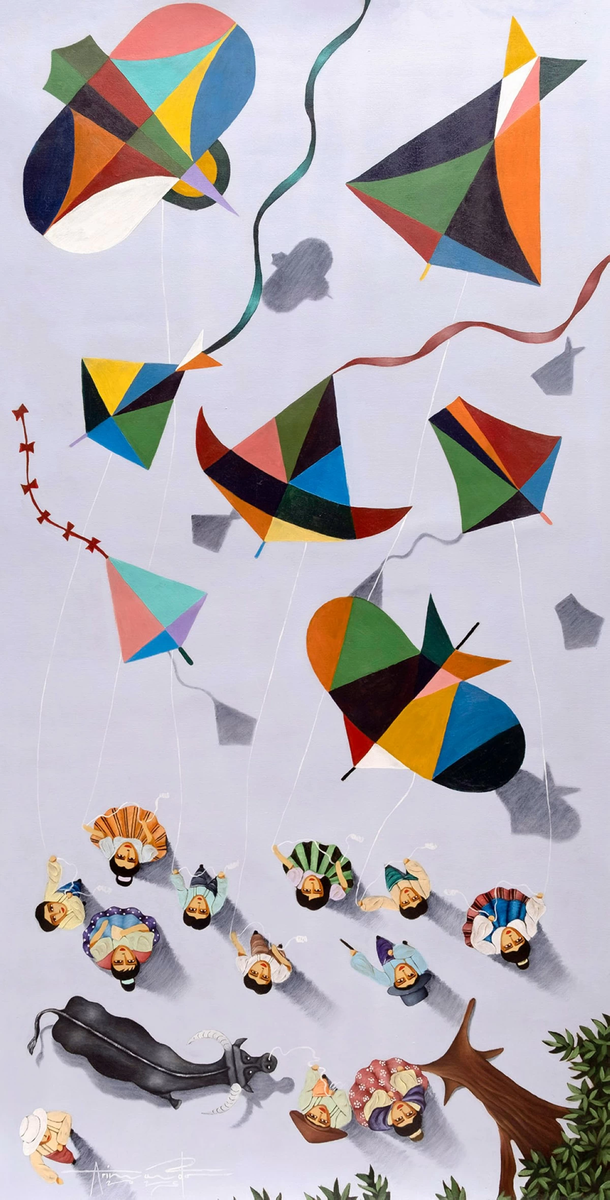 'FIESTA SARANGGOLA' oil on canvas, 48x24 inches, 2025