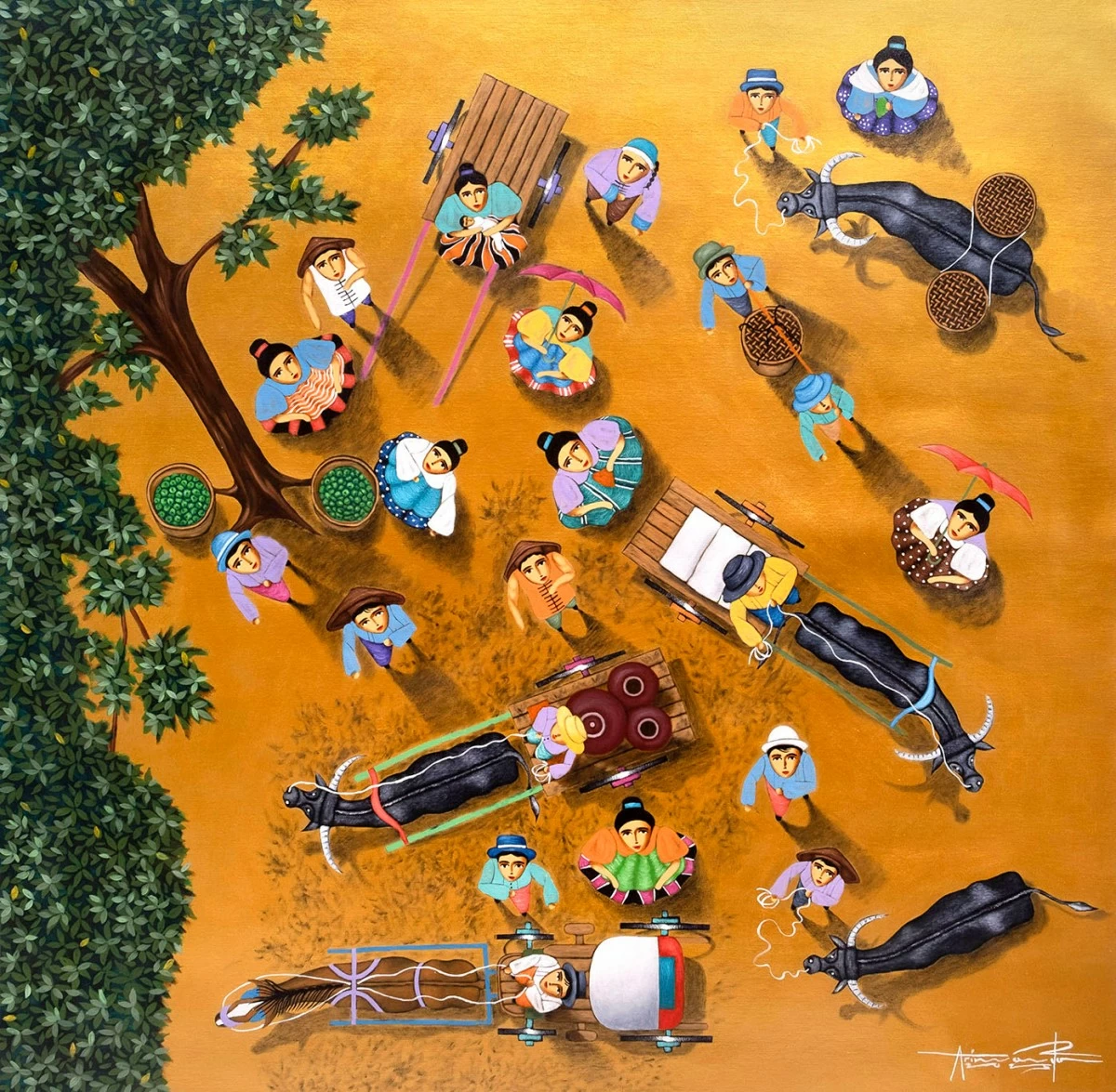 'UNDER THE MANGO TREE' oil on canvas, 36x36 inches, 2025