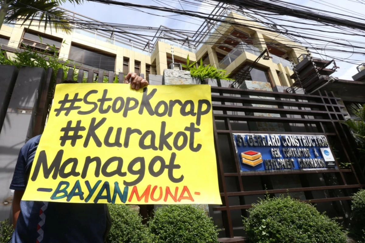 Members of the environmental group Kalikasan storm the St. Gerrard Construction office owned by the Discaya family in Pasig City on Thursday, September 4, 2025. (Photos from Santi San Juan)