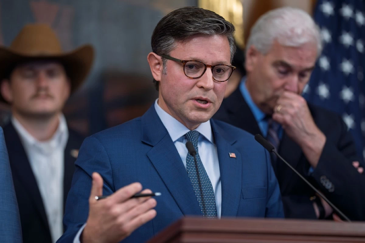 Speaker of the House Mike Johnson, R-La., talks about the killing of conservative activist Charlie Kirk and defended employers who take action against their workers whose comments go too far, at the Capitol in Washington, Tuesday, Sept. 16, 2025. (AP Photo/J. Scott Applewhite)