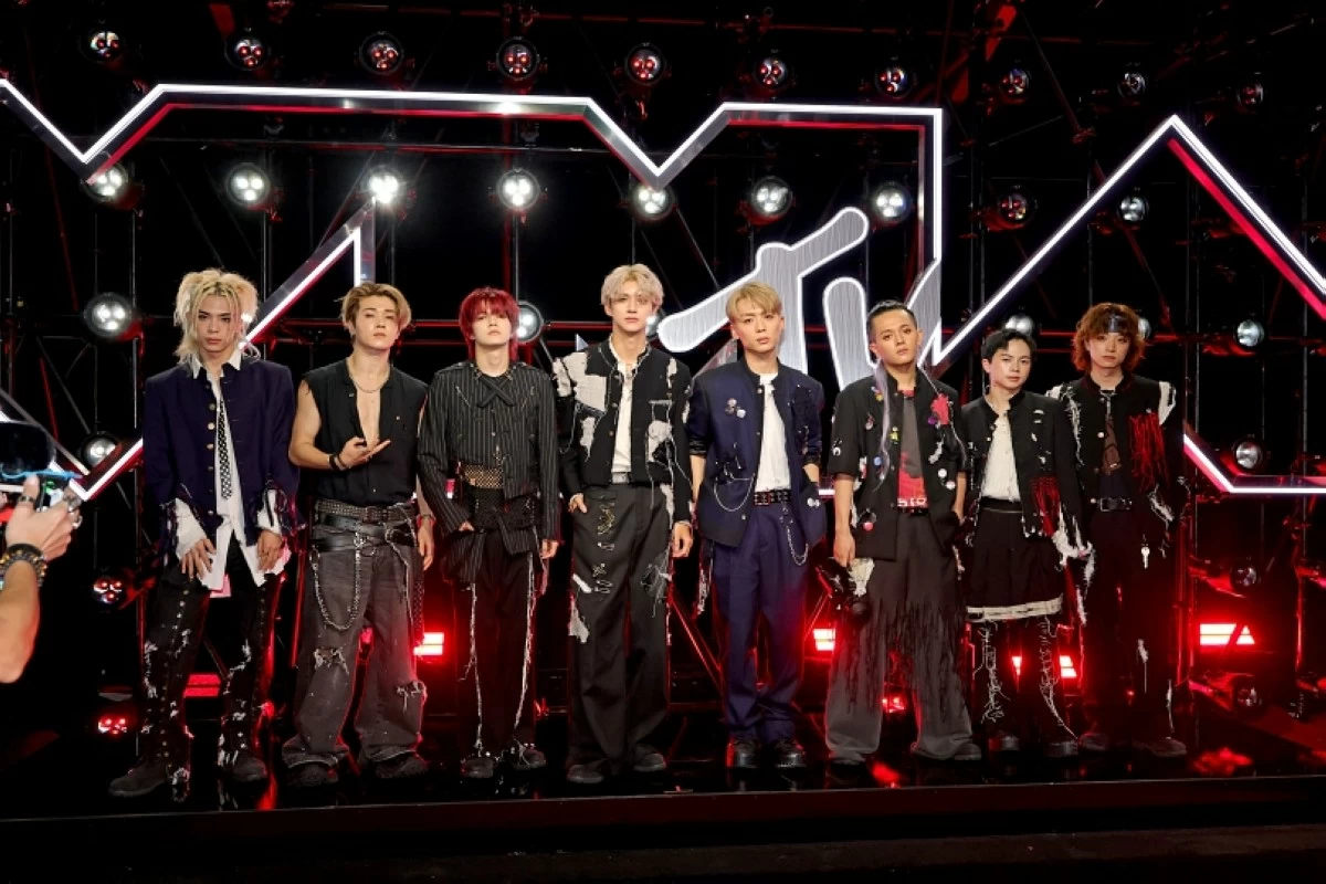 Mizuki, Takeru, Neo, Yuga, Reia, Tsubasa Ryota and Souma of One or Eight attend the 2025 MTV Video Music Awards at UBS Arena on September 7, 2025 in Elmont, New York. (Getty Images for MTV) 