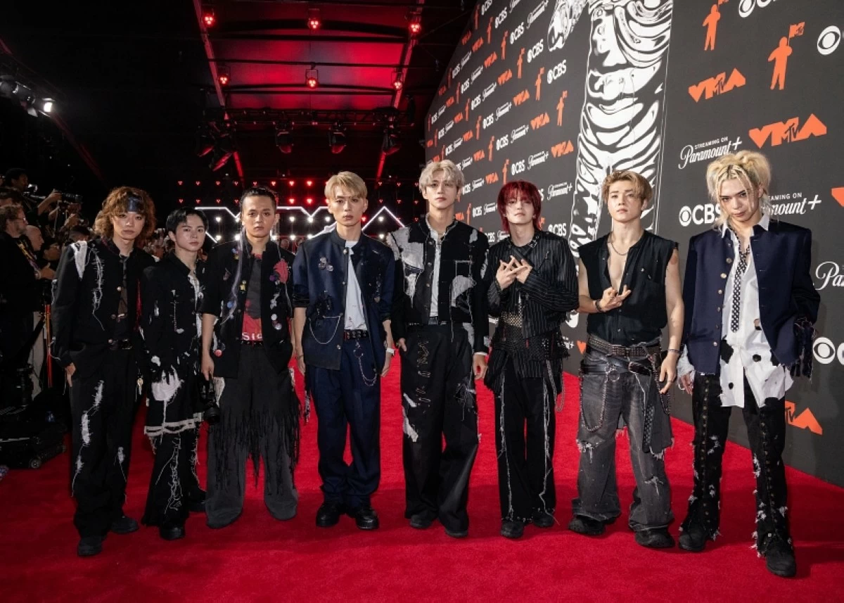 Japanese boy group One or Eight attends the 2025 MTV Video Music Awards at UBS Arena on September 7, 2025 in Elmont, New York. (Getty Images for MTV)
