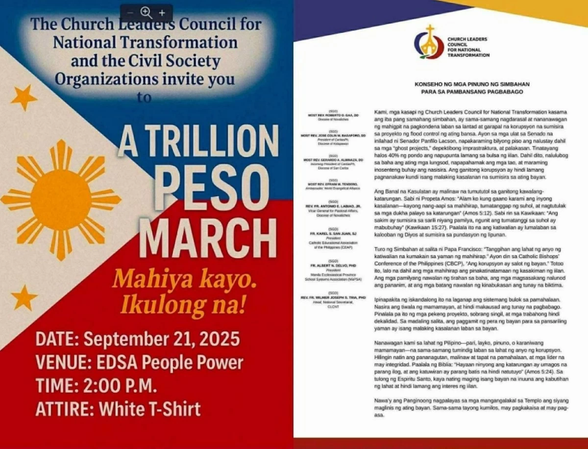 The announcement for the “Trillion Peso March: A Call to Accountability”