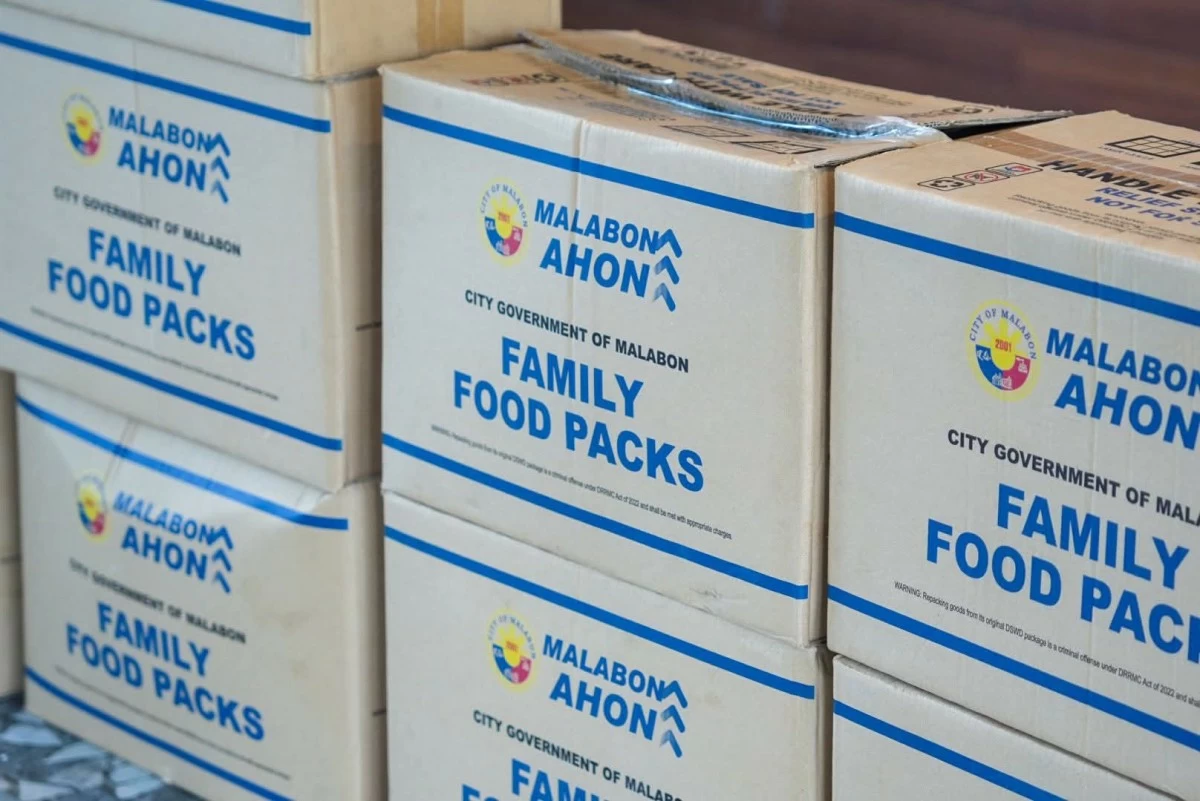 Relief packs prepared for distribution at Dampalit Integrated School on Sept. 23. (Photo courtesy of Malabon City Government)