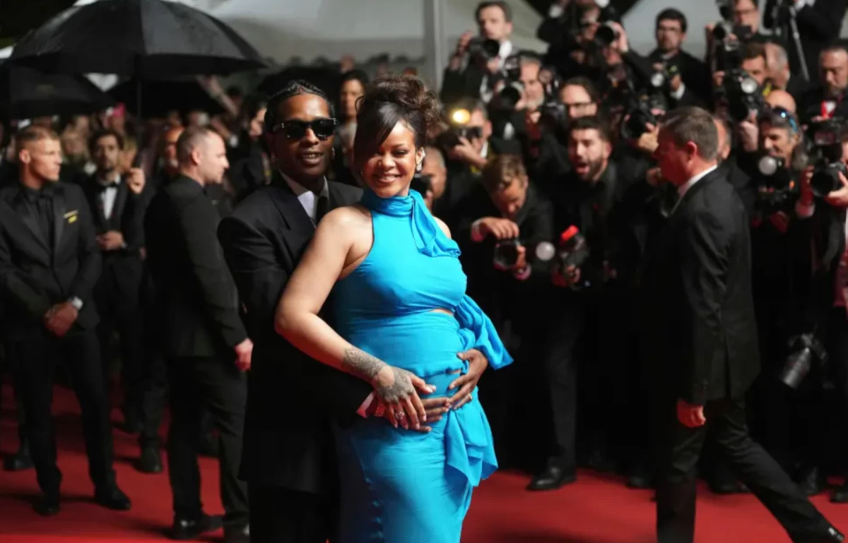 A$AP Rocky, left, and Rihanna pose for photographers upon departure from the premiere of the film ‘Highest 2 Lowest’ at the 78th international film festival, Cannes (AP)