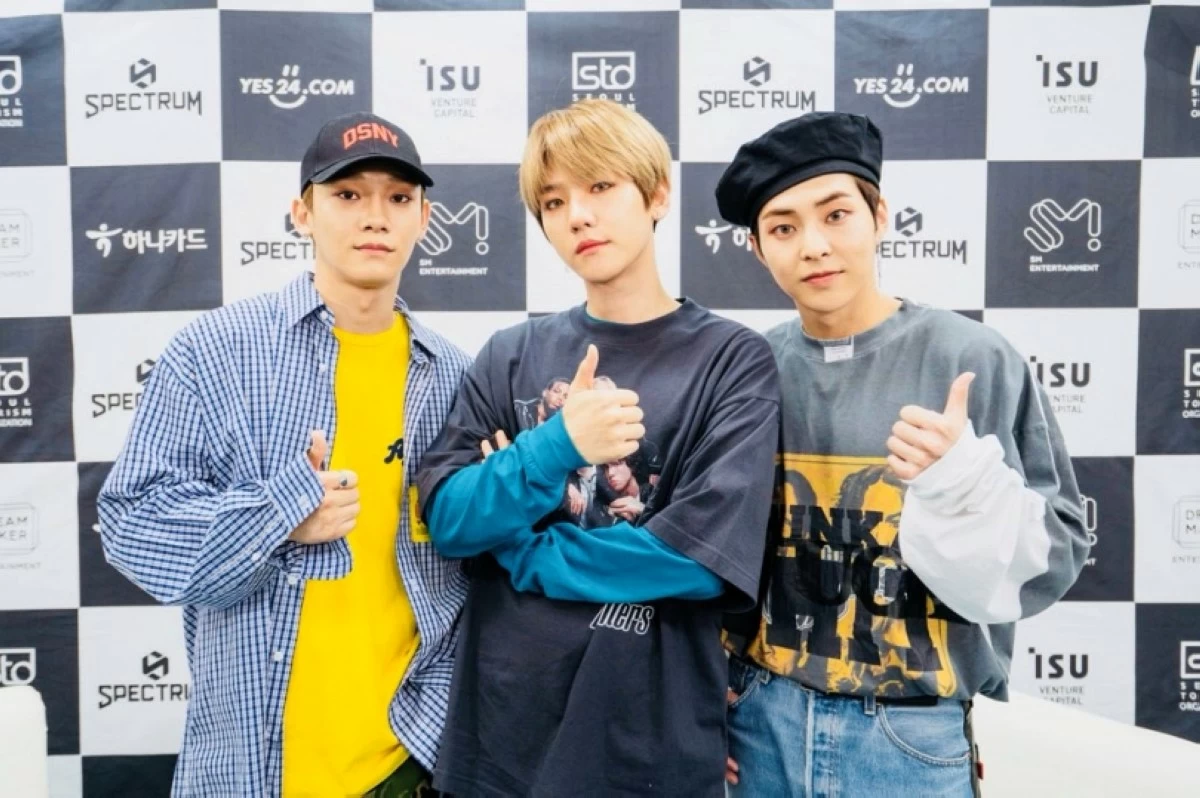 EXO-CBX members (from left) Chen, Baekhyun and Xiumin (X)