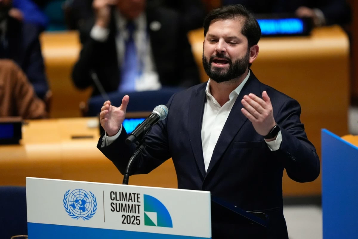 Chilean President Gabriel Boric speaks during a climate summit, Wednesday, Sept. 24, 2025, at U.N. headquarters. (AP Photo/Yuki Iwamura)