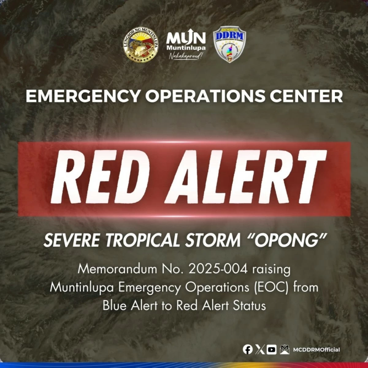 Muntinlupa is on red alert (Photo from the Muntinlupa City Department of Disaster Resilience and Management Facebook page) 