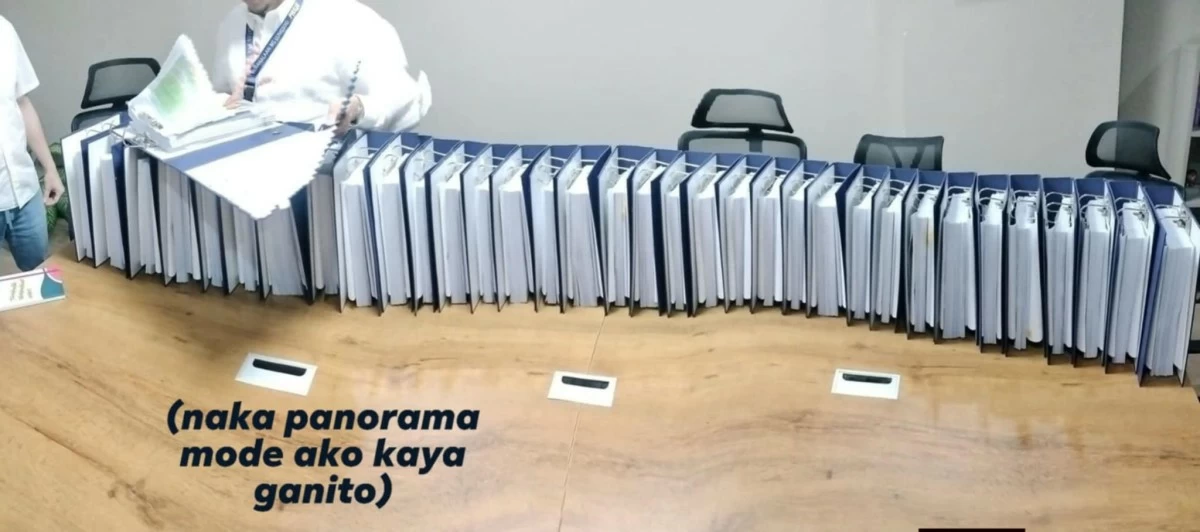 The documents received by Pasig City Mayor Vico Sotto through a Freedom of Information (FOI) request from the DPWH, taken using panorama mode. (Photo from Mayor Vico Sotto)