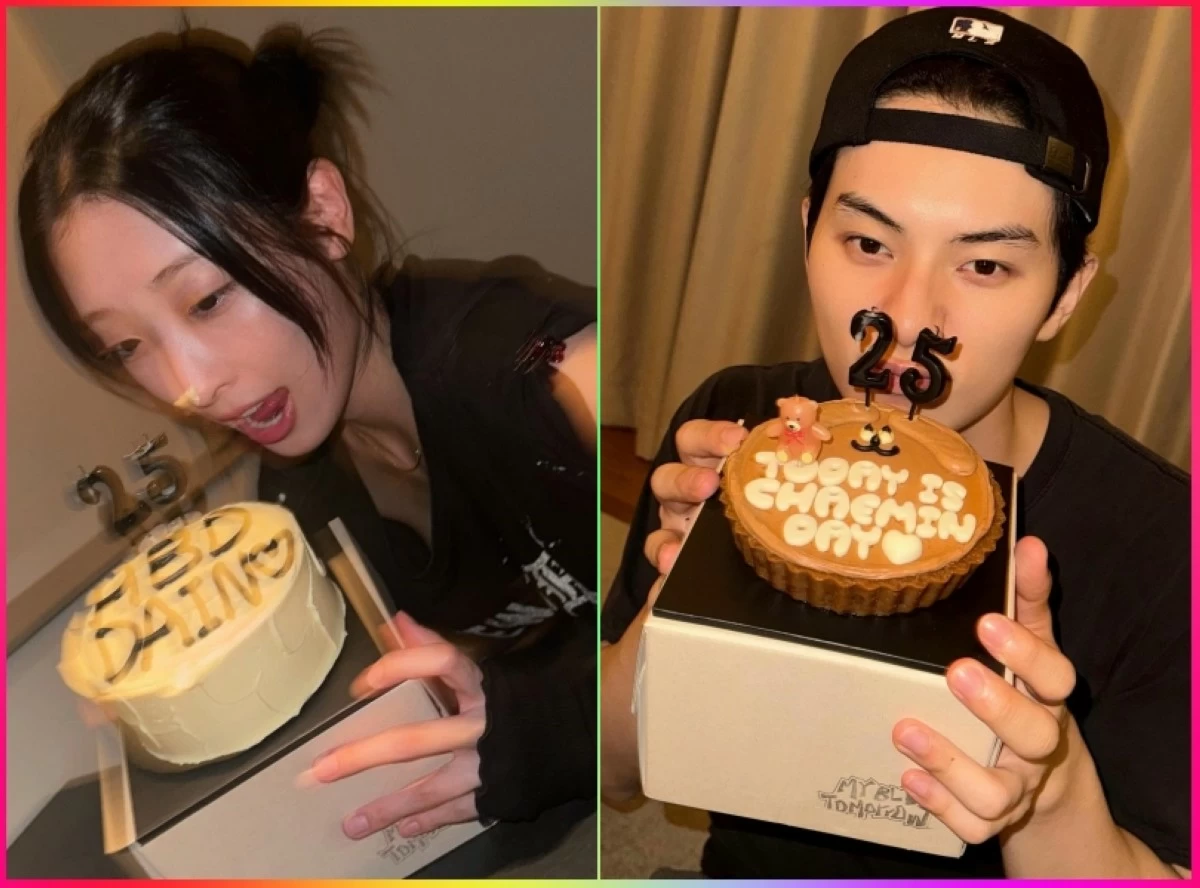 Ryu Da-in and Lee Chae-min holding their birthday cakes (Instagram) 
