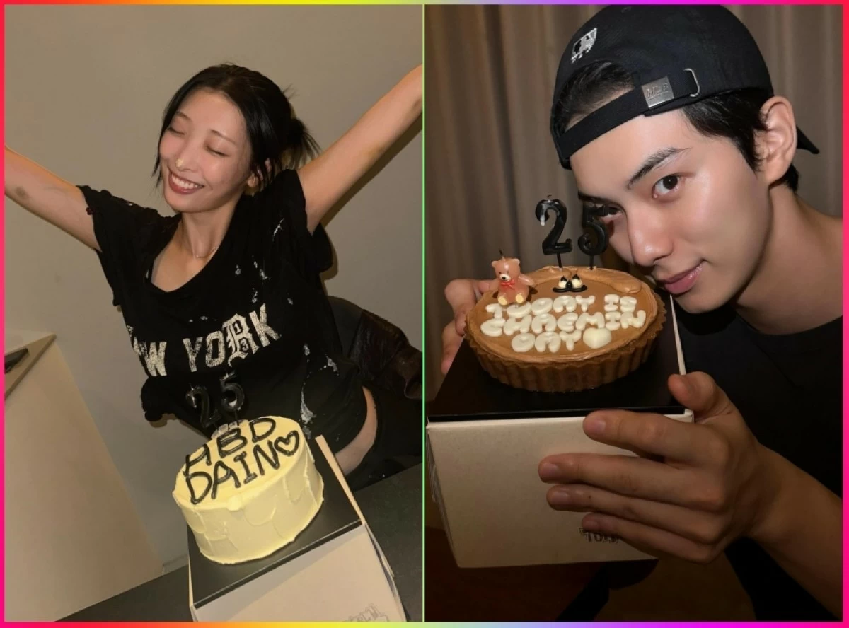 Ryu Da-in and Lee Chae-min with their birthday cakes (Instagram) 