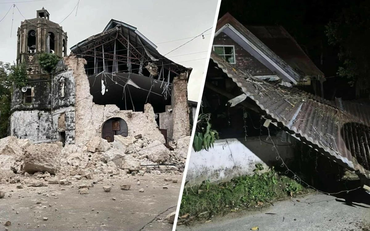 A magnitude 6.9 earthquake damages the Archdiocesan Shrine of Santa Rosa de Lima and a house in Cebu on Tuesday, Sept. 30, 2025.(Photos from the Archdiocesan Shrine of Santa Rosa de Lima and Cebu Gov. Pam Baricuatro)