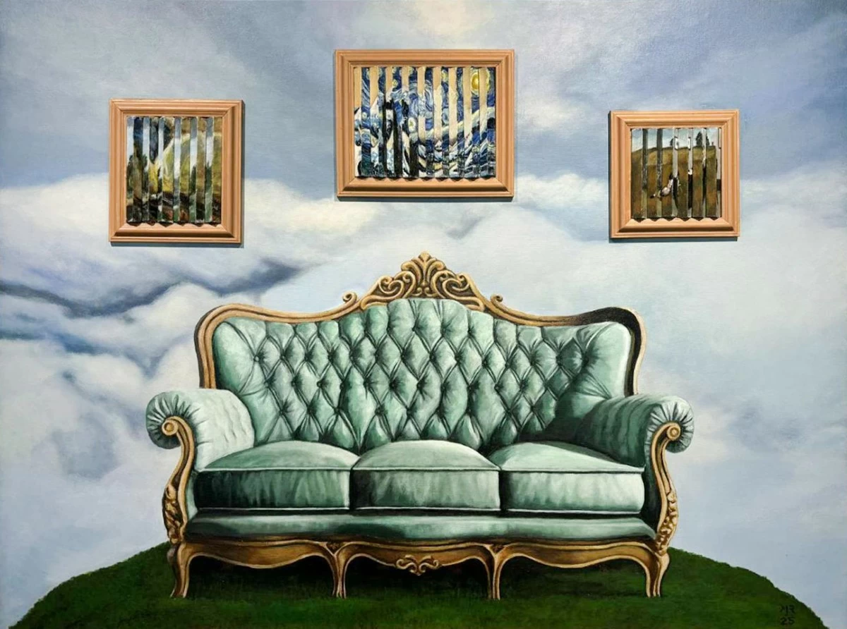 'SUMMIT' acrylic on wood and canvas, 36x48 inches, 2025