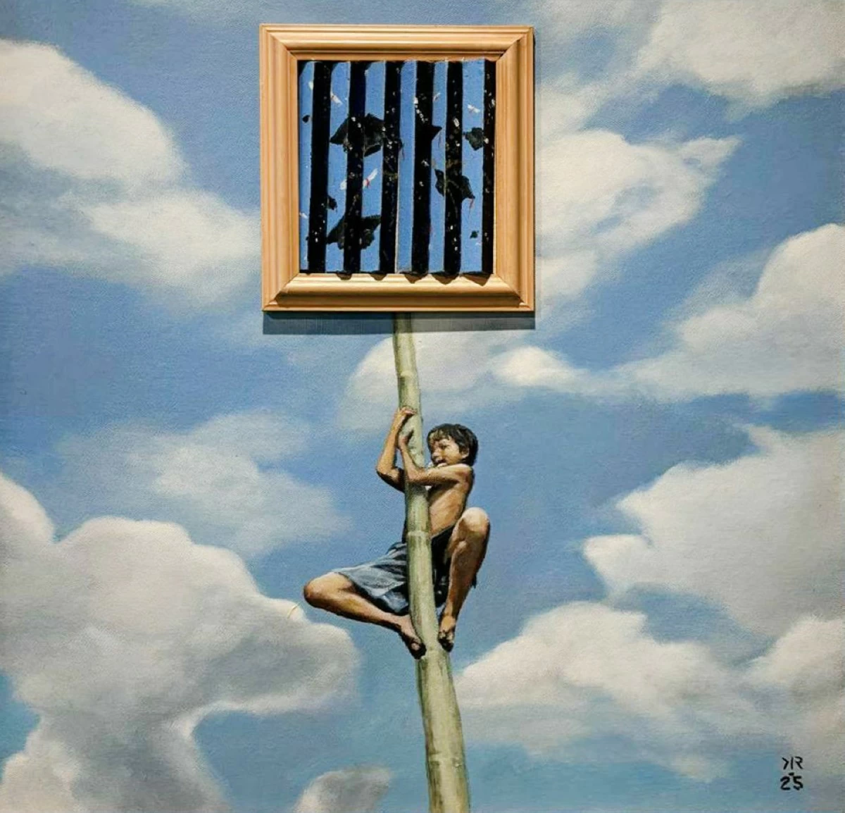 'PALOCEBO' acrylic on wood and canvas, 24x24 inches, 2025