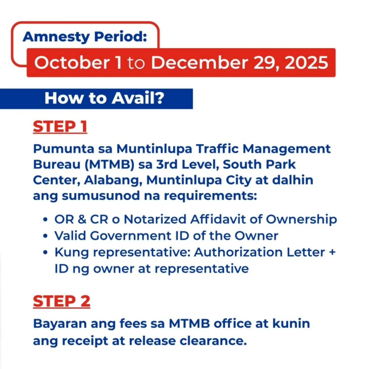 The amnesty program for impounded vehicles in Muntinlupa (Photo from MTMB)