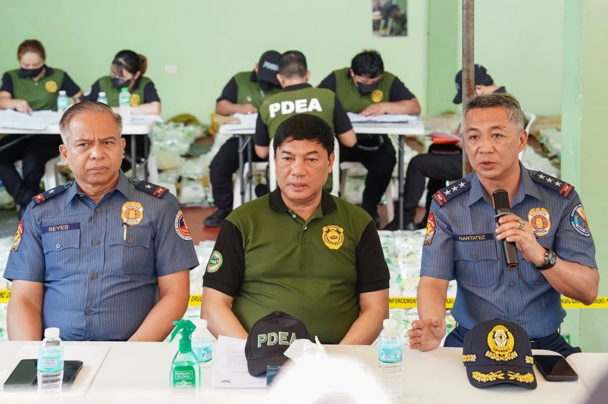 Acting PNP chief Lt. Gen. Jose Melencio Nartatez, Jr. answers questions during a press briefing in Pangasinan where around p7.8 billion worth of shabu were seized on Saturday, Oct. 4, 2025. (photo: PNP)