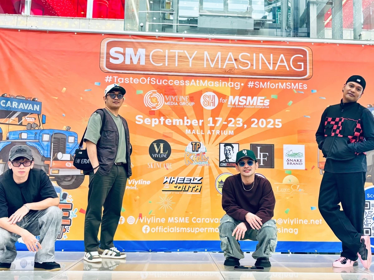 Influencers Emil Kristian, Raymund Arago, David Inere, and Kristian Vienn Gonzalez of the popular dance group Mastermind thrill the audience with a high-energy performance at SM City Masinag.