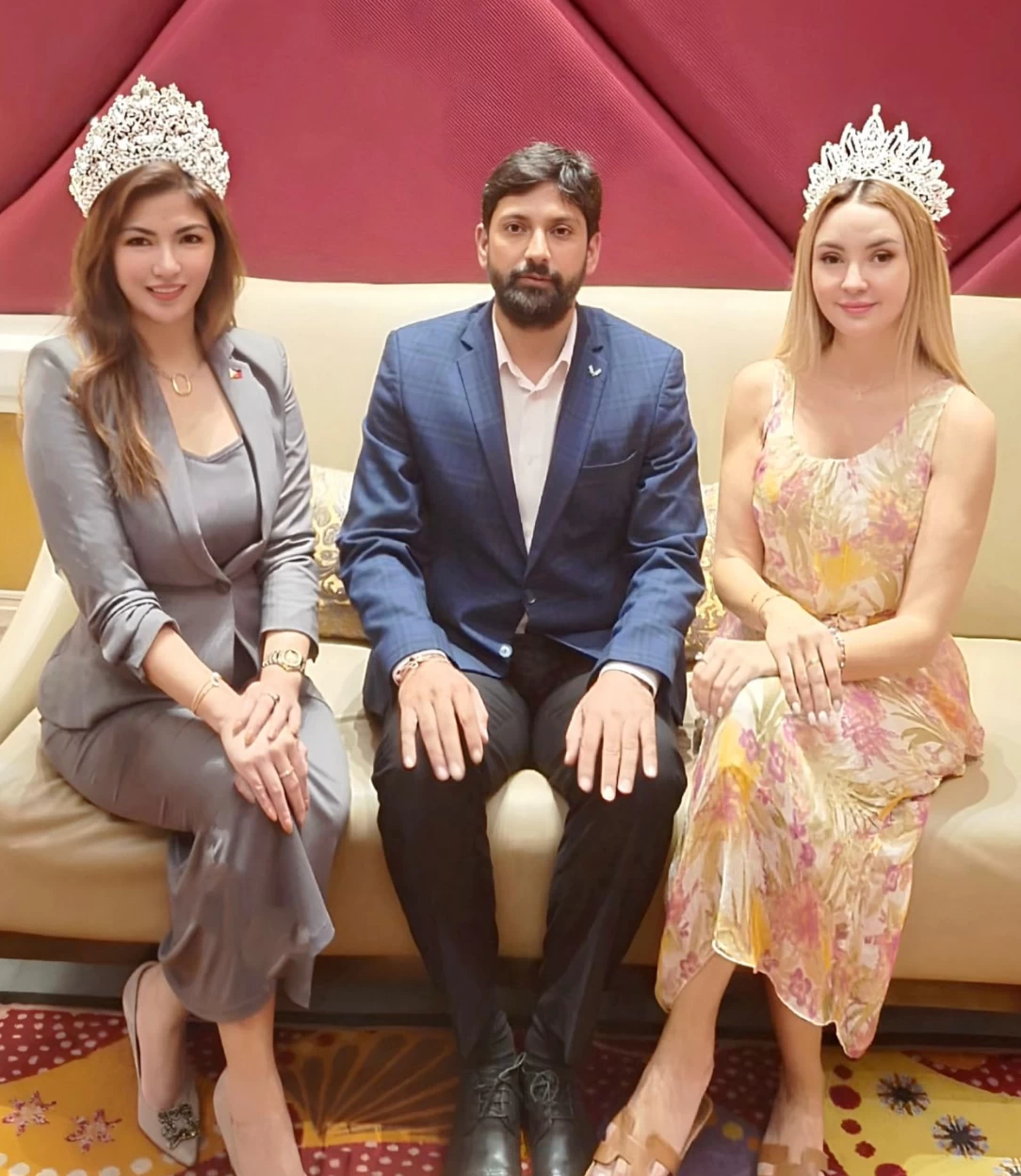 In the photo, with Mrs. Universe France 2025 Anna  Boroshok are Jenny Lin Maaño, of SunSmart, and Sunil Khurana, of the Royal Business Club.