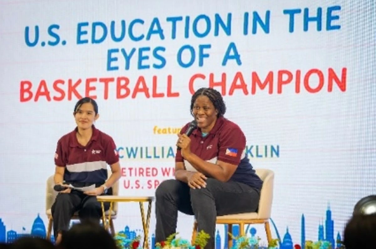 US Sports Envoy Taj McWilliams-Franklin speaks to Filipino students on pursuing studies in the United States at the 10th EducationUSA Fair on September 28 in Makati City