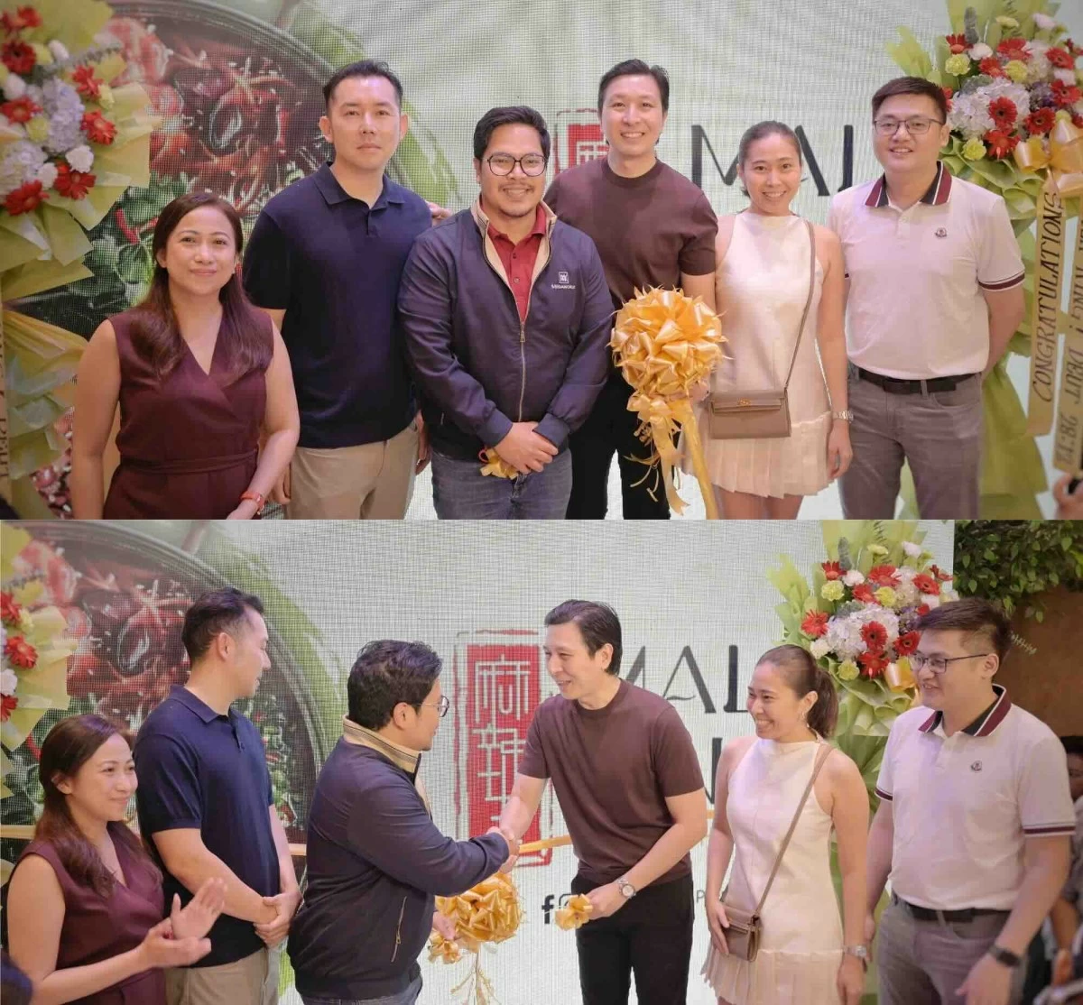 At the ribbon-cutting from left: Megaworld Lifestyle Malls deputy general manager Ritchie Pascual, Mala King executive Kyle Yu, Megaworld Lifestyle Malls vice president and head of leasing for key accounts Lorence Aurelio, Mala King executives Kirkland Whang, Tanya Apostol-Whang, and Kennard Pua.