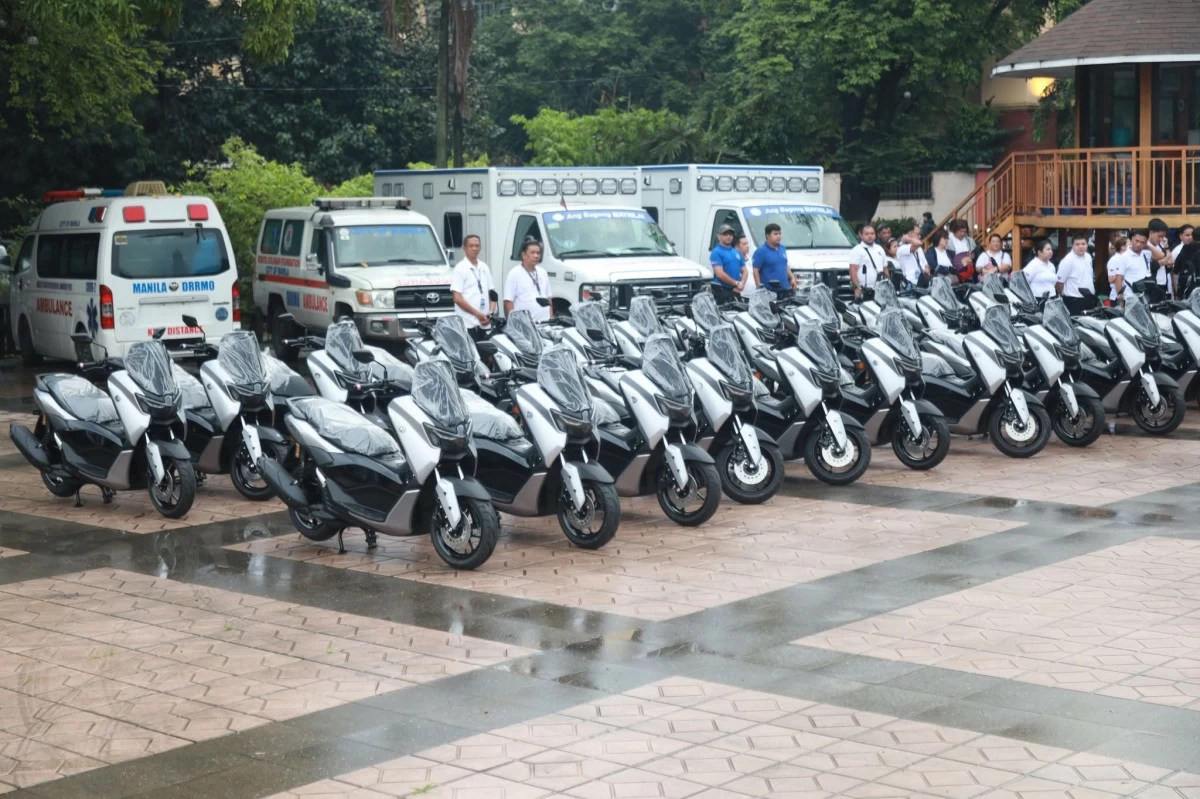 The 30 Yamaha NMAX motorcycles donated to the MPD by the FFCCCII on Monday, Sept. 15. (Photo from Manila PIO)