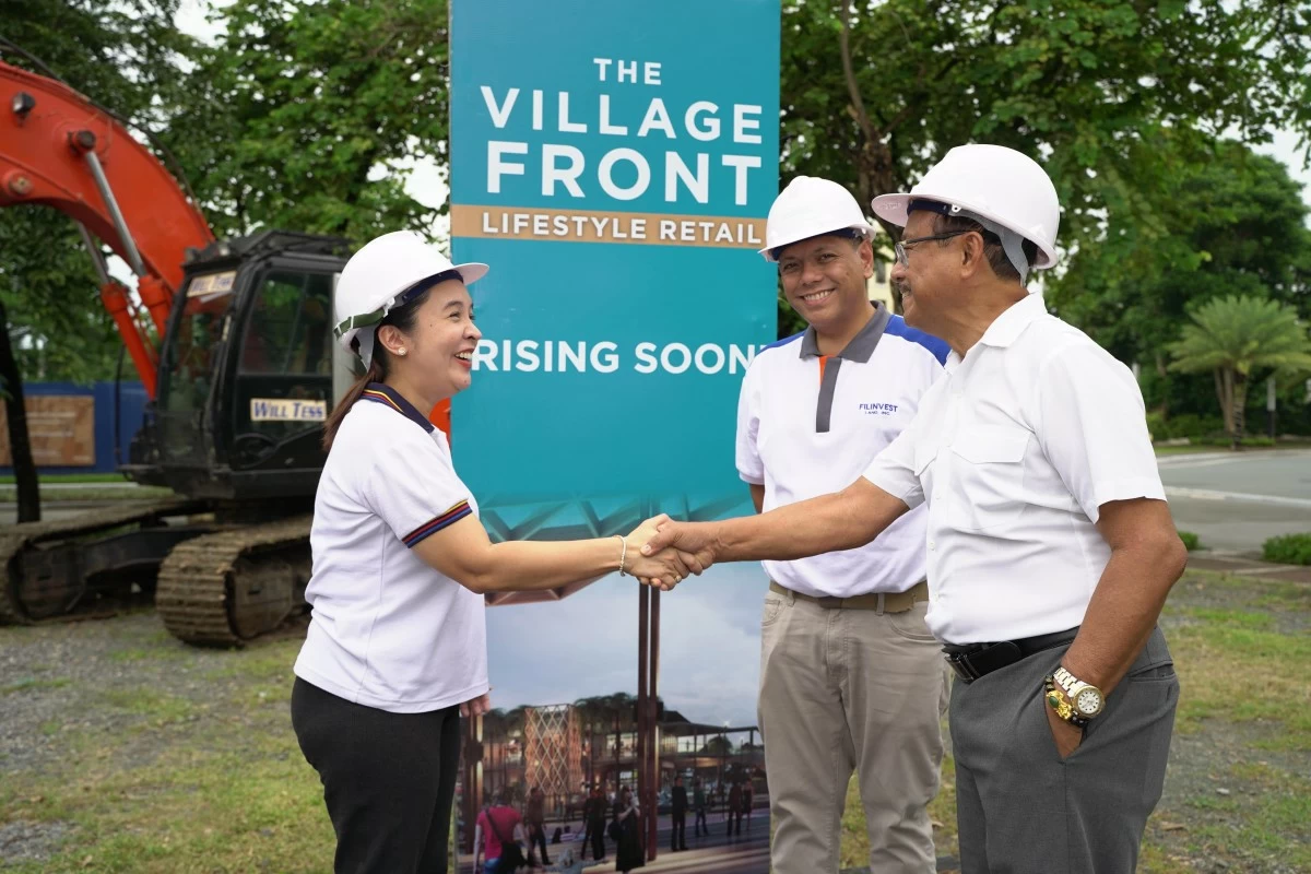 Daphne Odra-Sanchez, FAI - SVP for residentials and estates); Alex Fuenstespina, Kotobuki Landscaping and Construction - CEO; and Michael Dumlao, FSI - head of business development, at The Village Front Lifestyle Retail's groundbreaking ceremony